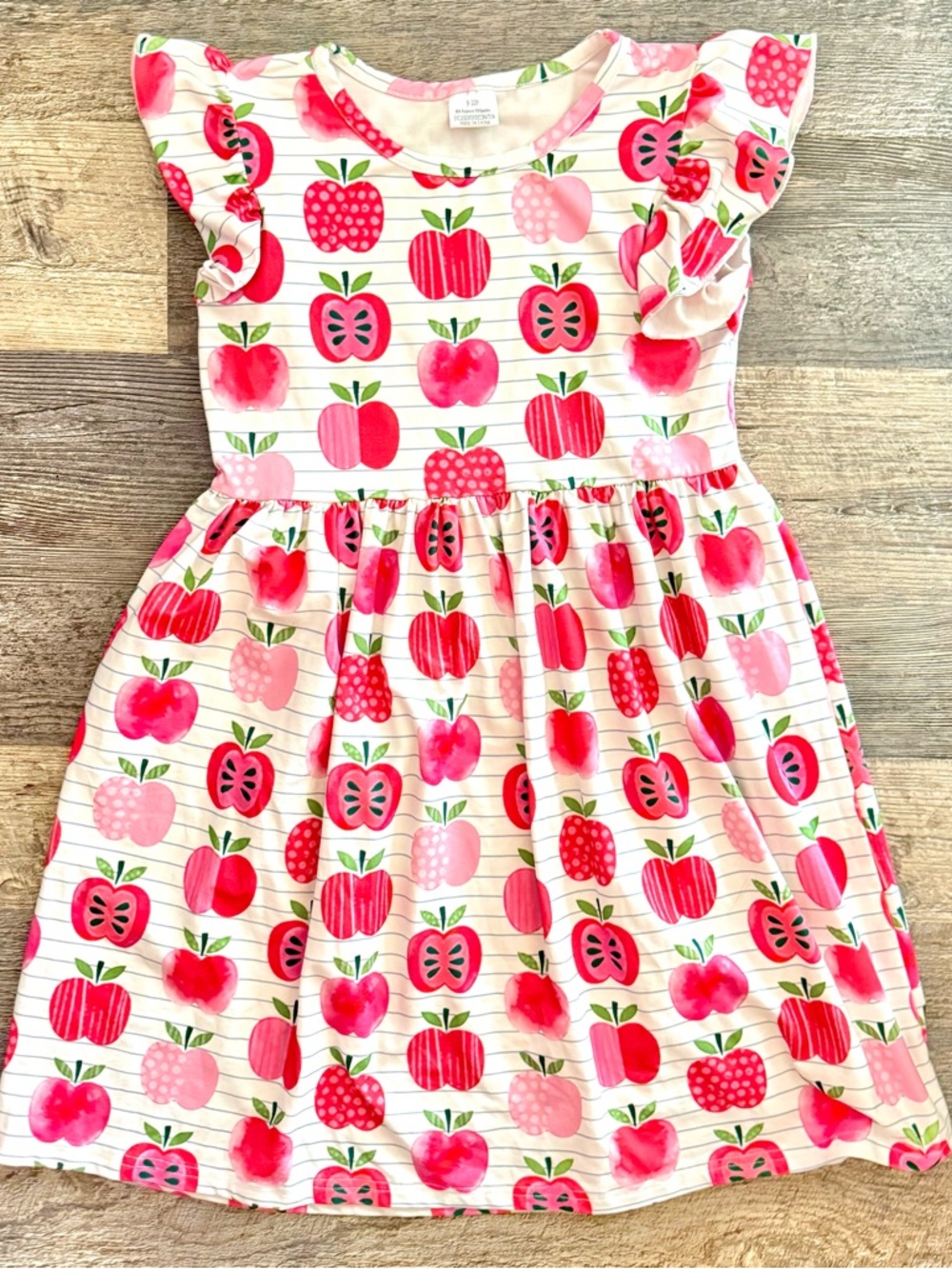 Girls 9-10 Pink Apple Print Cotton Dress - 100% Cotton School Pictures